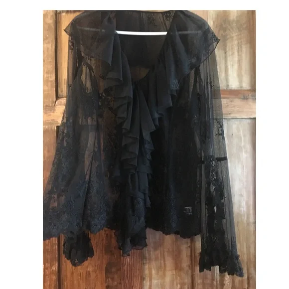 Elegant Black Lace Blouse XL - Picture 4 of 8